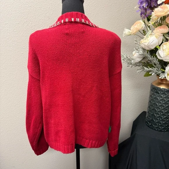 Tiara Intl Red Snowman Zip Cardigan Sweater M Holiday Christmas Knit - Picture 3 of 7